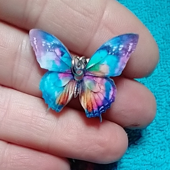 Cute colorful butterfly wire dangle earrings blue purple green orange - Picture 1 of 3